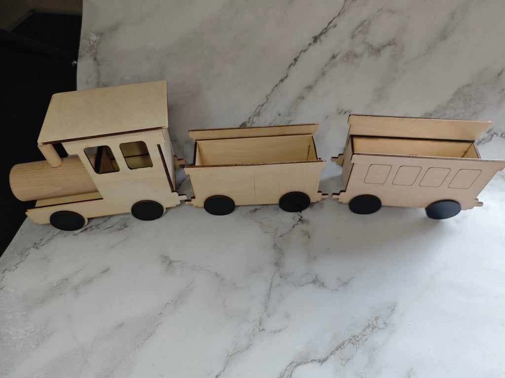 Holz Lokomotive mit Wagon - Kreativstuebchen