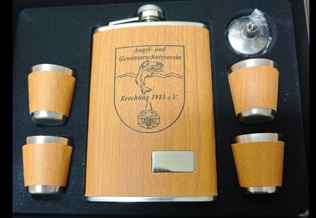 Trinkflaschen Set mit 4 Becher, Flachmann, Hochzeitsgeschenk, Personalisierte mit Datum und Name, Logo, Wunschtex