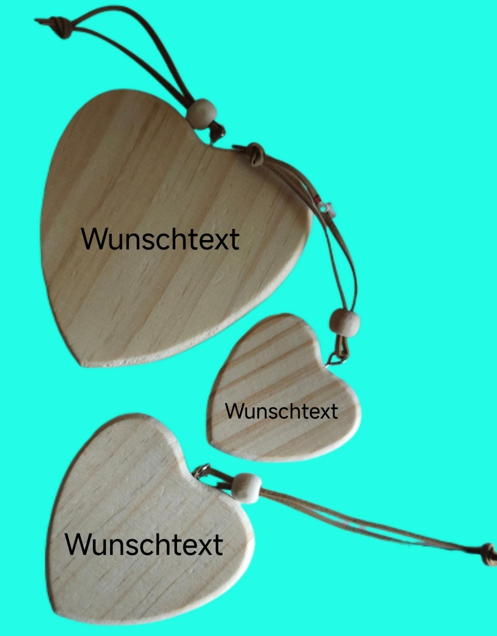 Holz Herzen mit Kordel zum aufhängen und Wunschtext - Kreativstuebchen