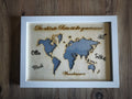 WELTKARTE auf Holz Graviert im Bilderrahmen das ideal Geschenk Reisen Hochzeiten - Kreativstuebchen