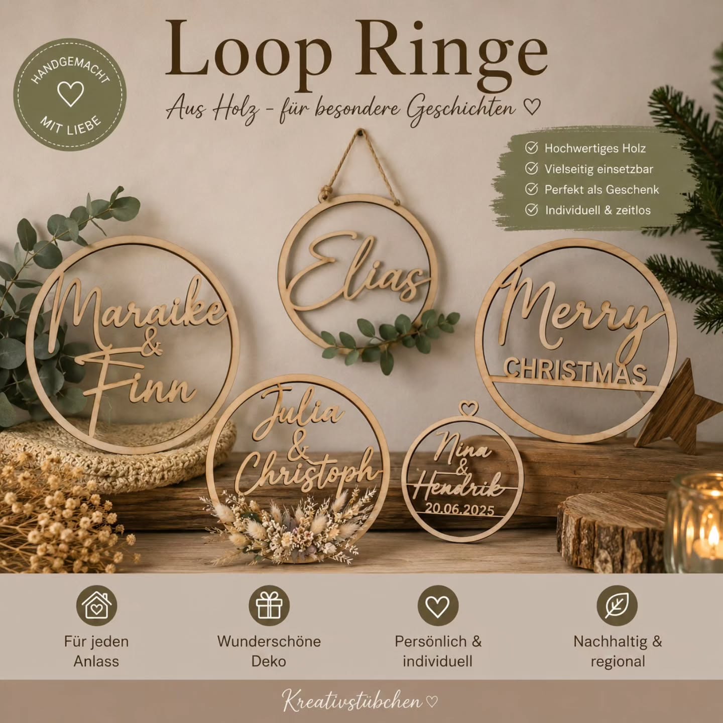 Loop Ringe Holzring Namen - Kreativstuebchen
