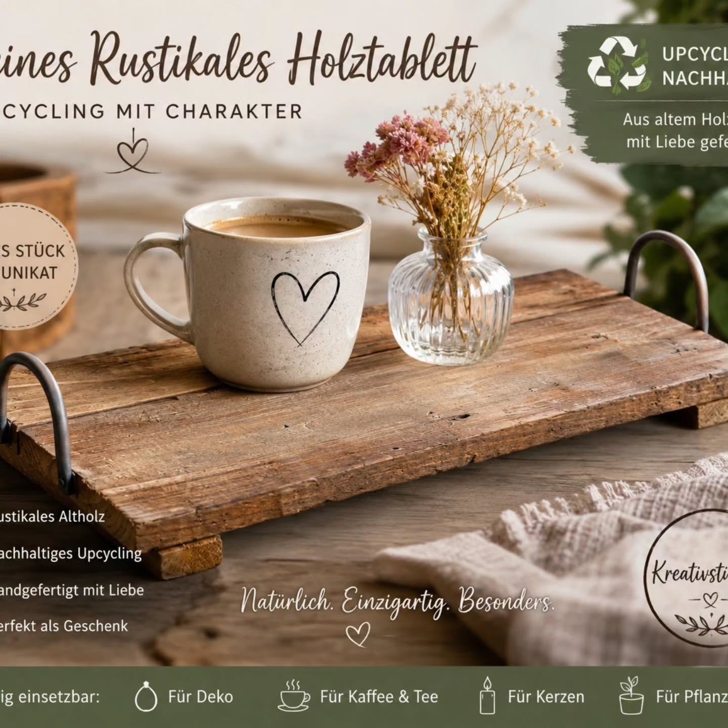 Tablett aus Echtholz Weihnachtsdeko - Kreativstuebchen