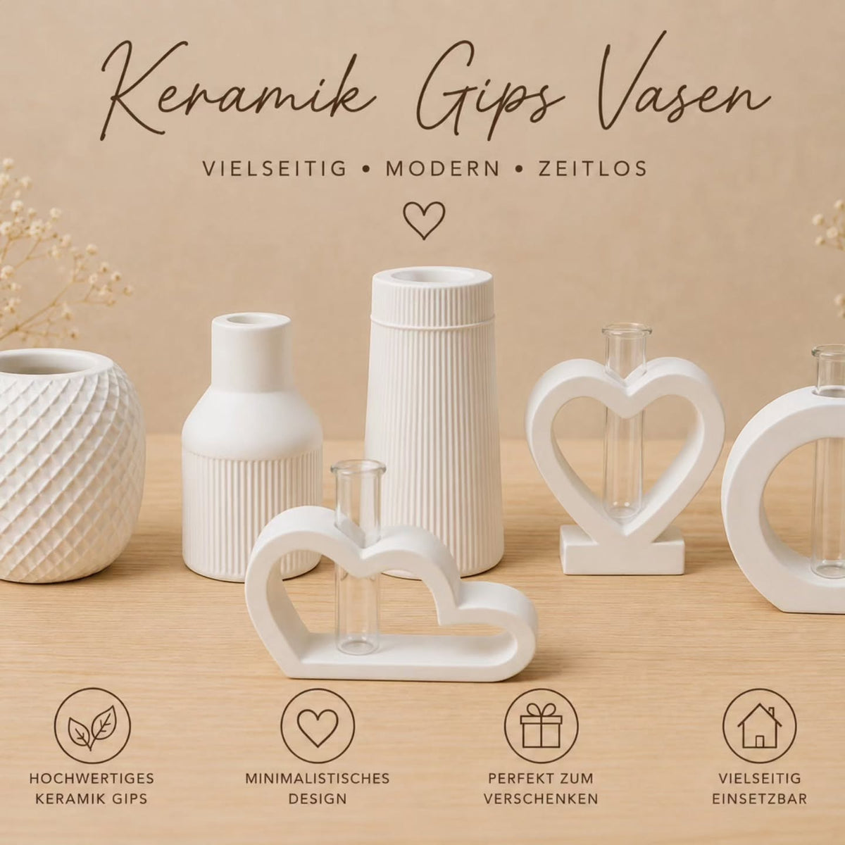 verschiedene Vasen aus Keramik Gips - Kreativstuebchen