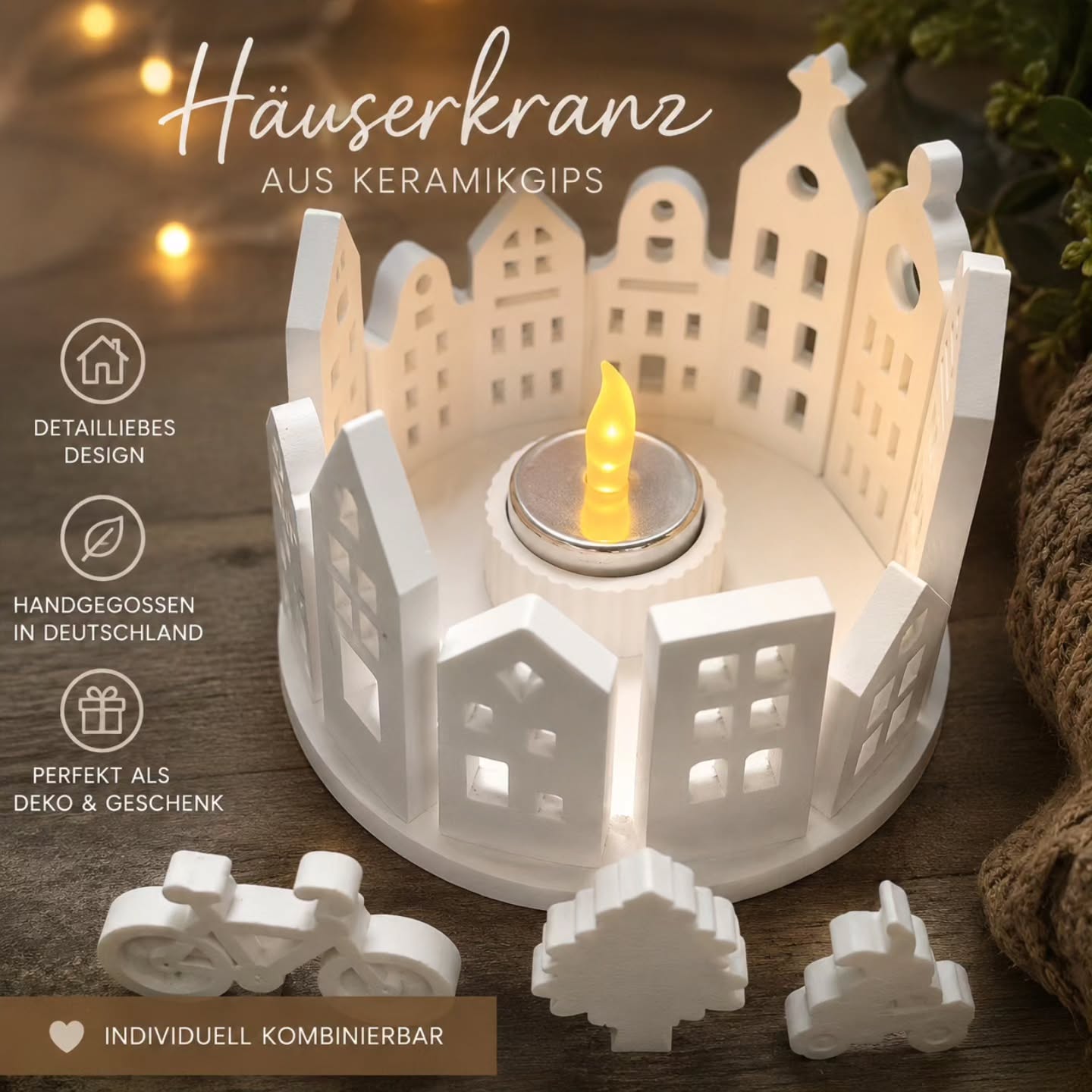Tischleuchte Weihnachtsmotiv Windlicht Kerzenhalter Weihnachtsdeko - Kreativstuebchen