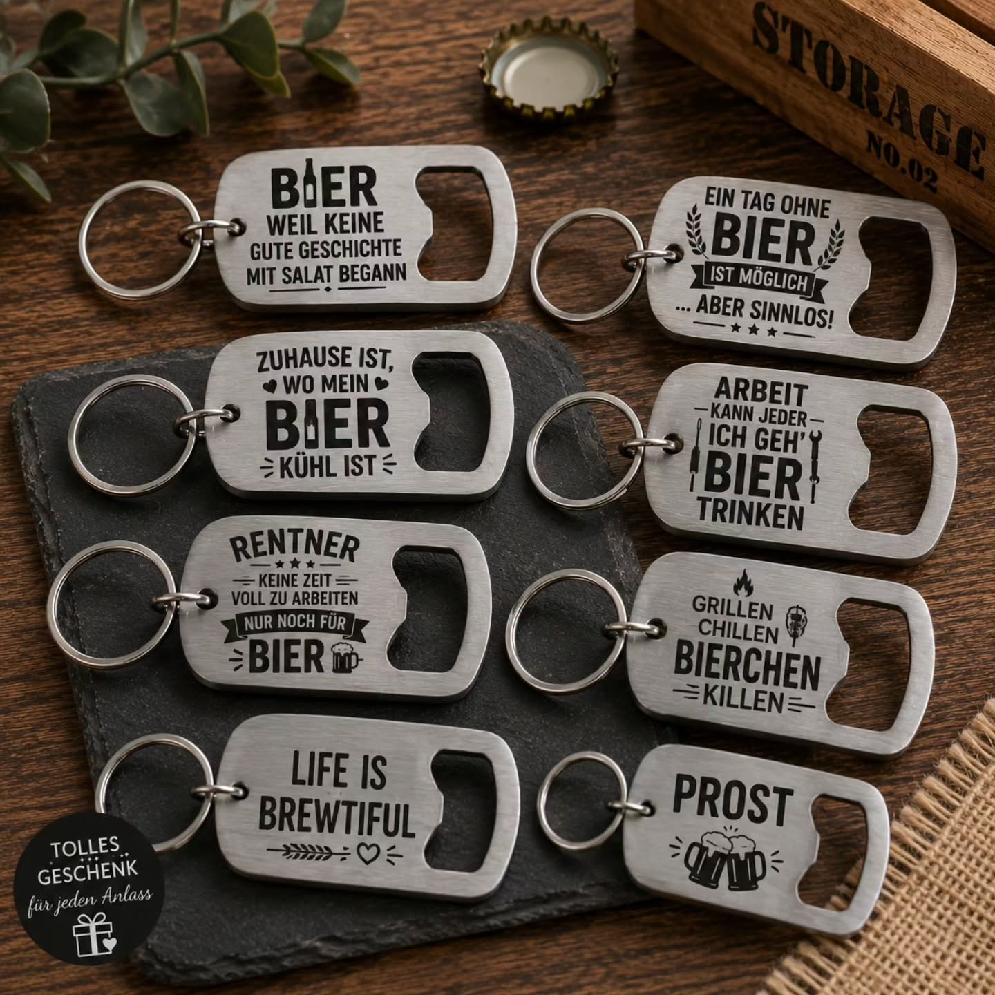 Flaschenöffner Metall mit Gravur und. Schlüsselanhänger - Kreativstuebchen