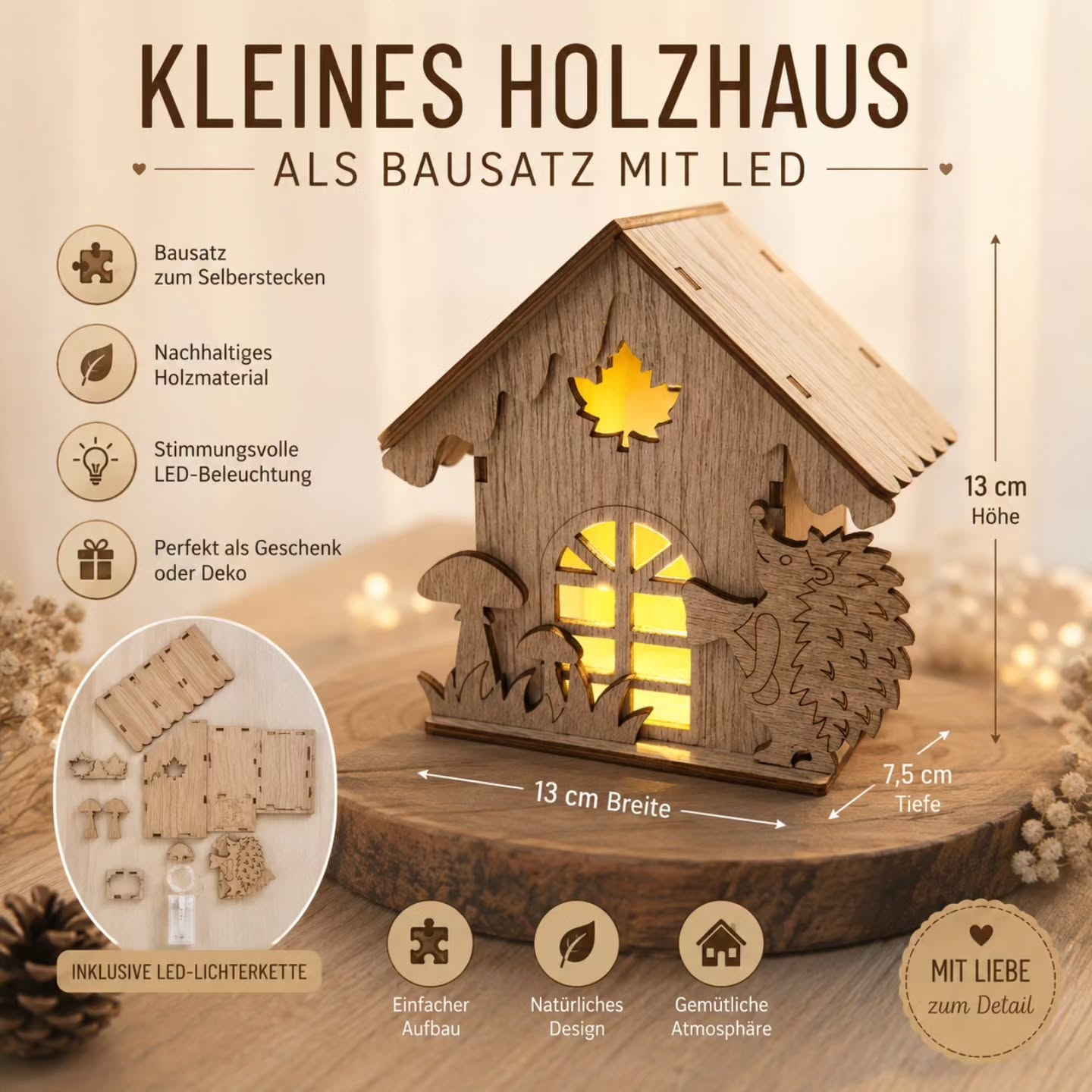 Weihnachtsdeko Holzhaus LED Deko Bausatz Winterdeko - Kreativstuebchen