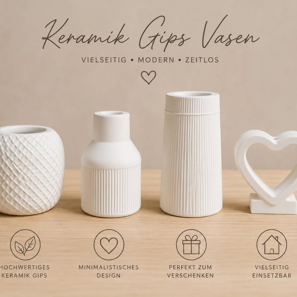 verschiedene Vasen aus Keramik Gips - Kreativstuebchen