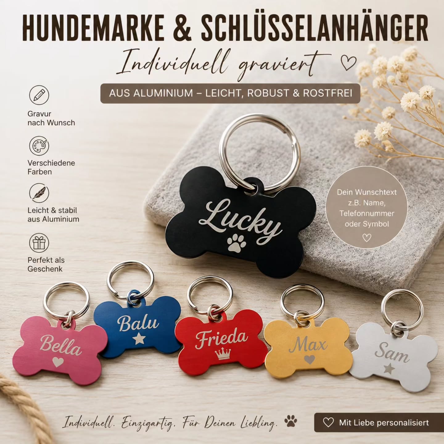 Hundemarke Alu mit Gravur - Kreativstuebchen