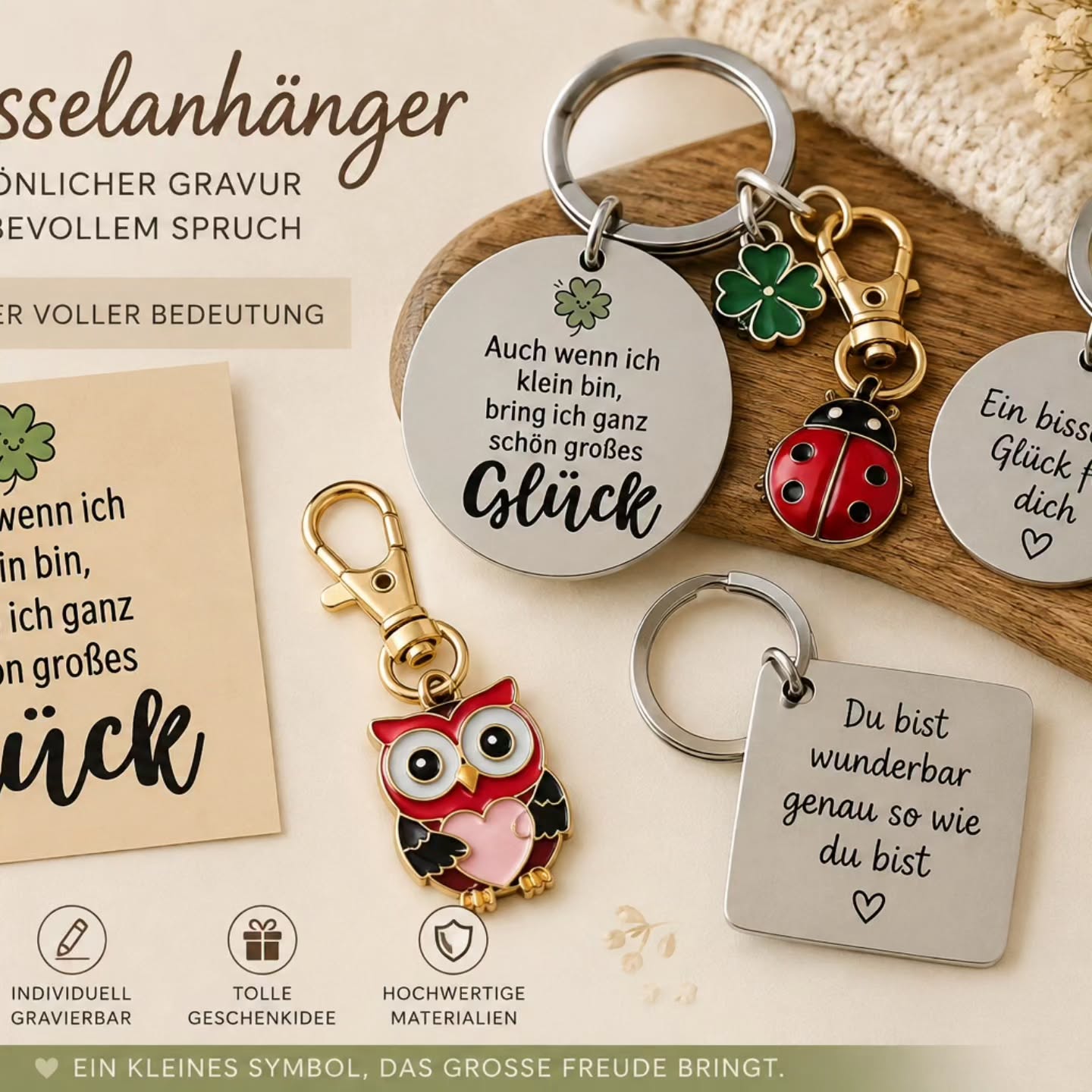 Biene Maiblume Charm Anhänger mit Karte - Kreativstuebchen