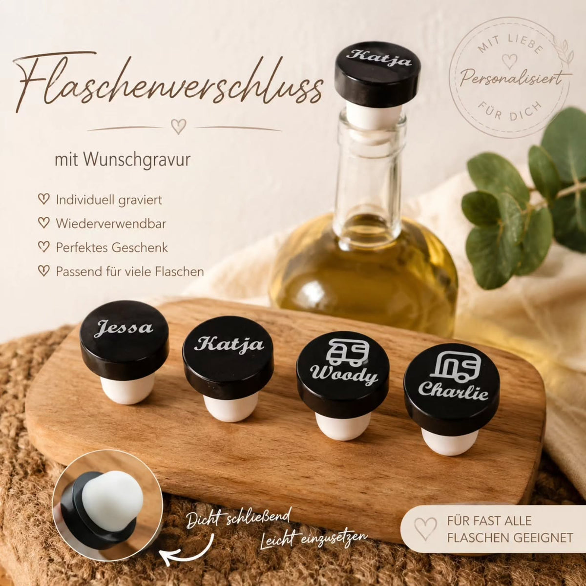 Flaschenkorken mit Gravur - Kreativstuebchen