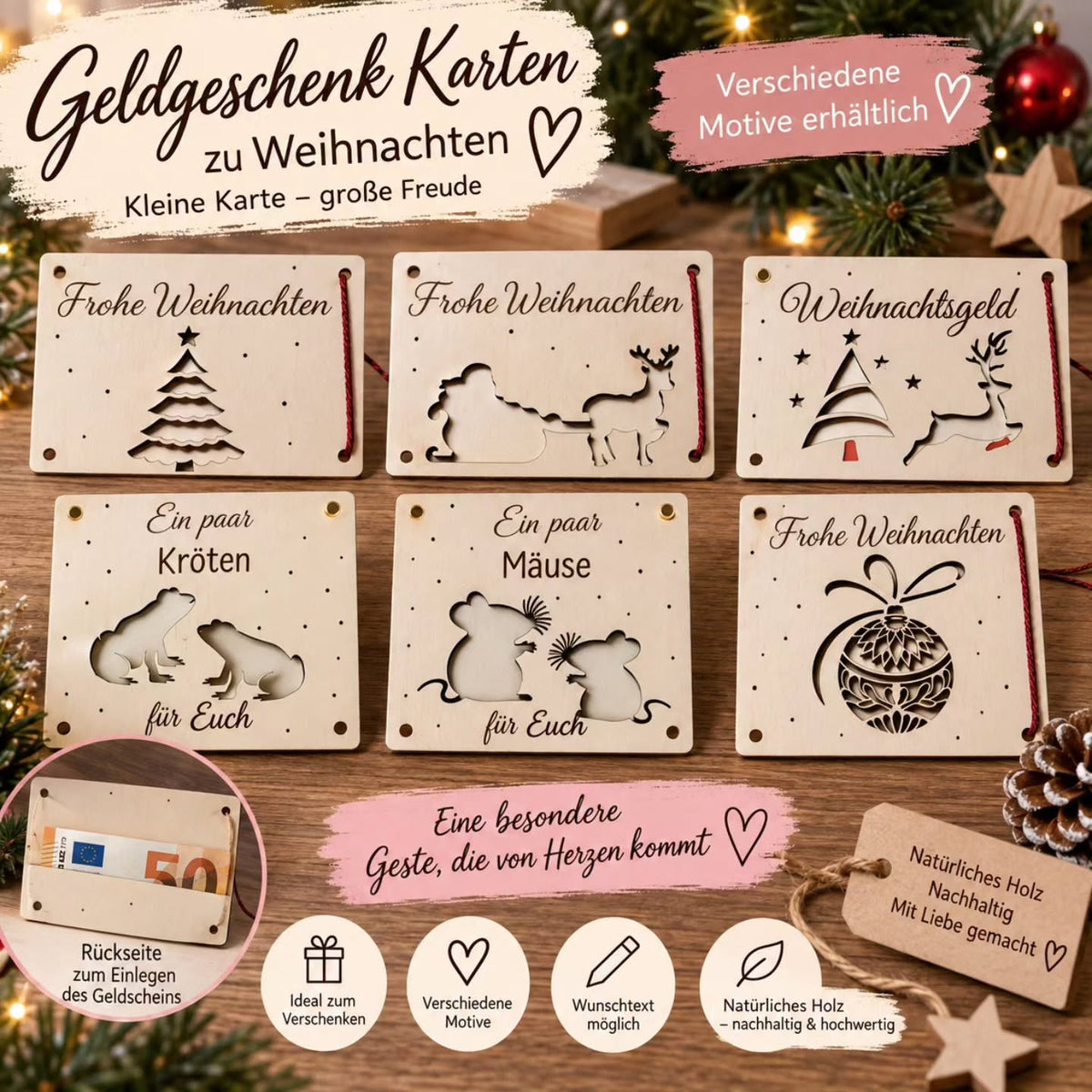 Geschenk Karten aus Holz Geldgeschenke Weihnachtsgeschenk - Kreativstuebchen