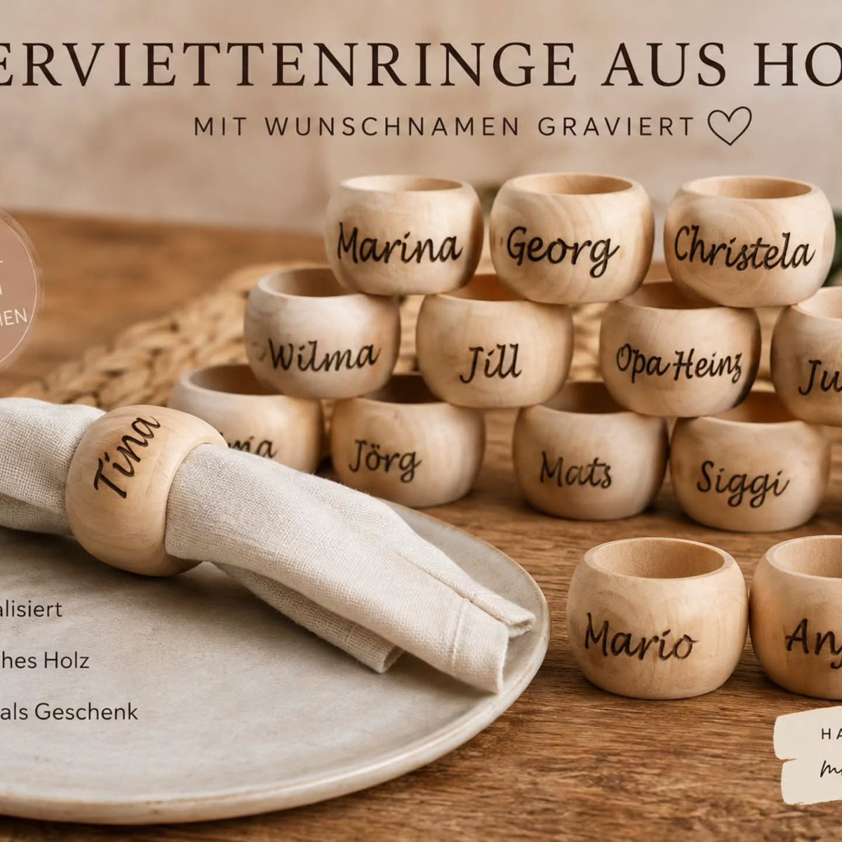 Servierten Ringe aus Holz, Tischdeko, Weihnachtsdeko, Hochzeitsdeko, Personalisierte Serviertenringe - Kreativstuebchen