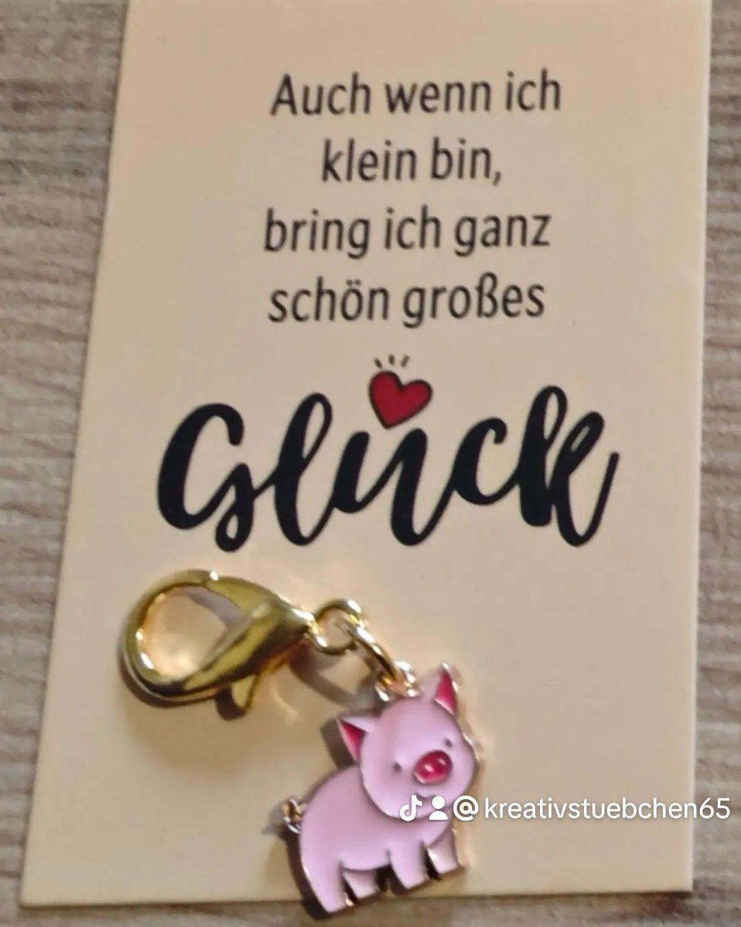 VALENTINSTAG, Maikäfer, Glücksbringer, KLEINE Anhänger, Glücksschweinchen Verschiedene Schlüsselanhänger aus Metall mit Karabiner Karte - Kreativstuebchen