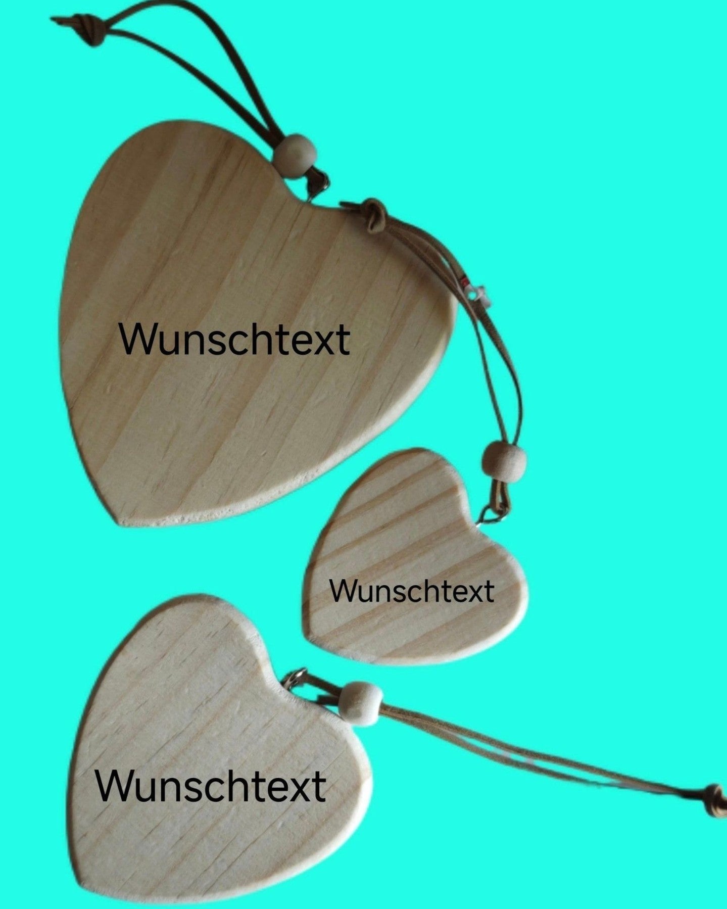 Holz Herzen im 3 er Set mit leder Kordel zum aufhängen und Wunschtext, Valentinstag, Hochzeit, Partnerschaft, Lieblingsmenschen, Dekoration - Kreativstuebchen