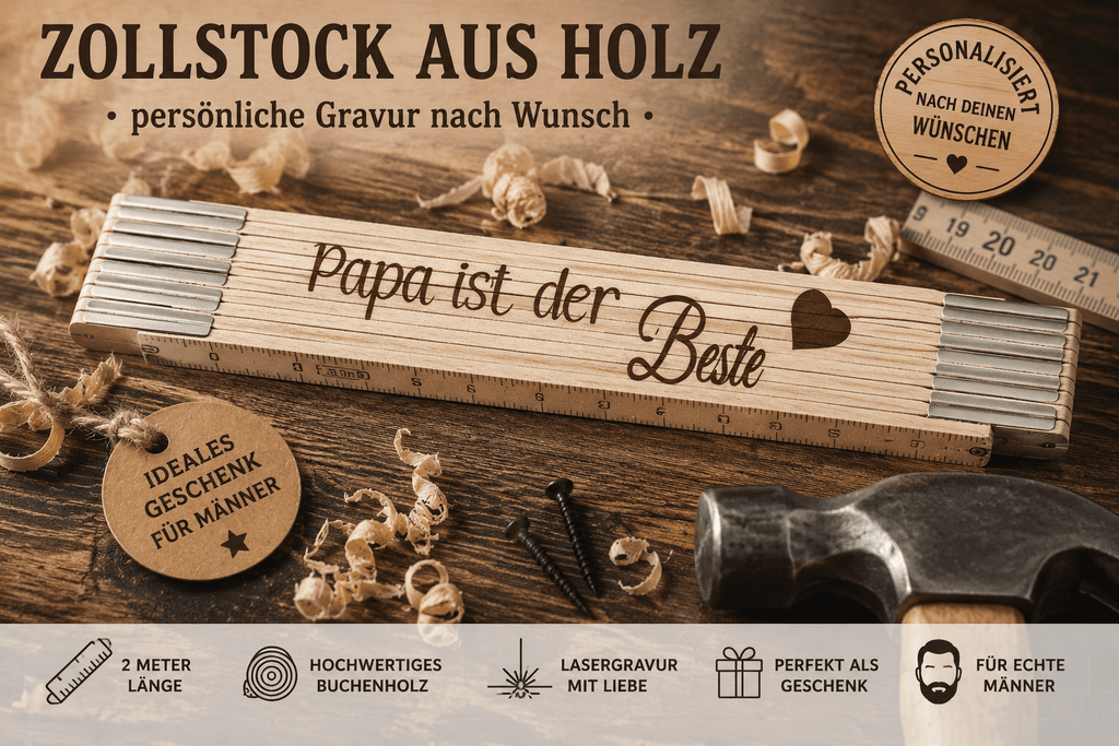 Zollstock, Glieder Maßstab, Metermaß, Männergeschenk, Handwerker personalisiert Logo oder Wunschtext - Kreativstuebchen