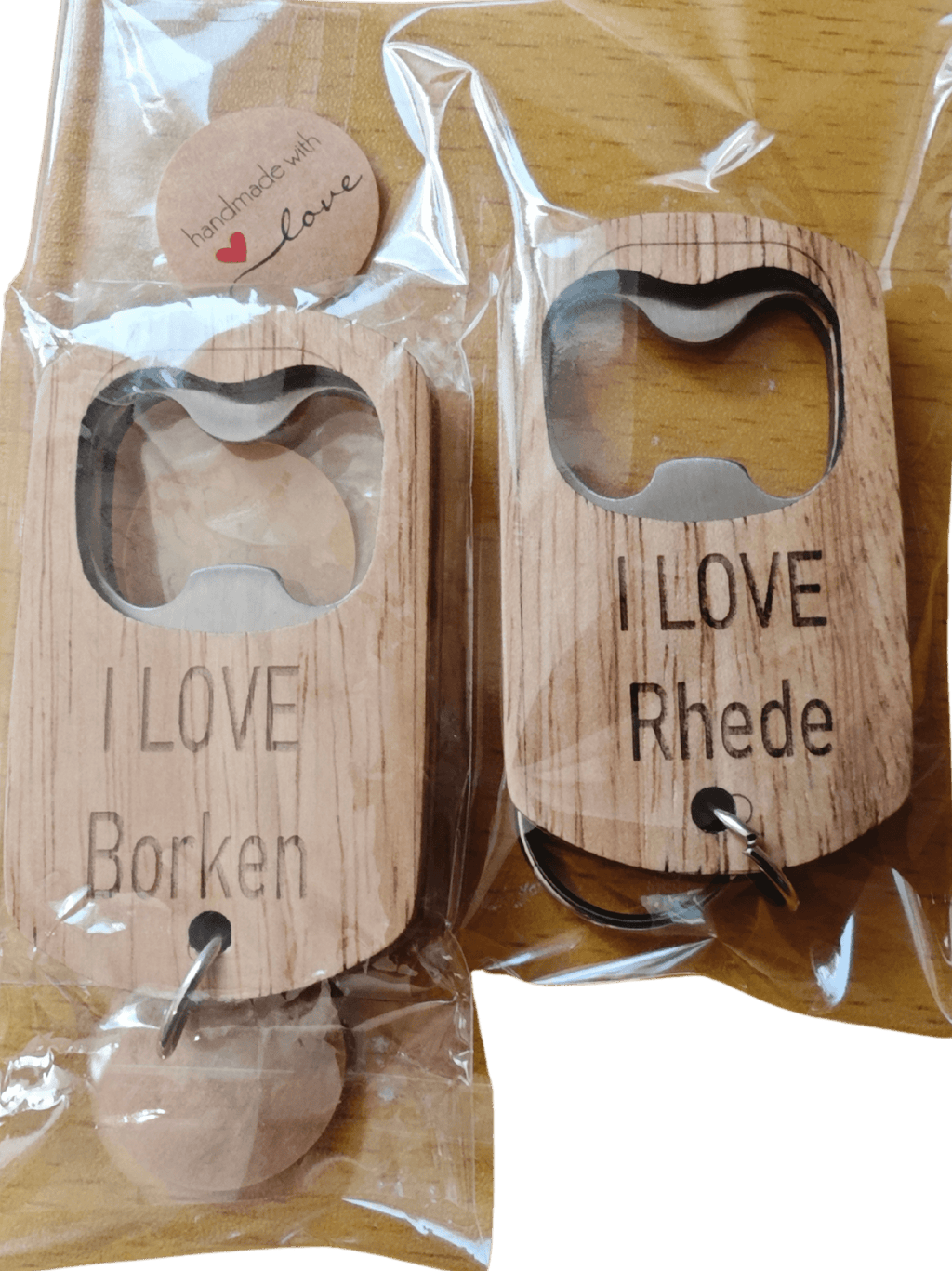 Verschiedene Flaschenöffner mit personalisierter Gravur, Holzflaschenöffner, Geschenke, Werbematerial, Werbemittel, Logo