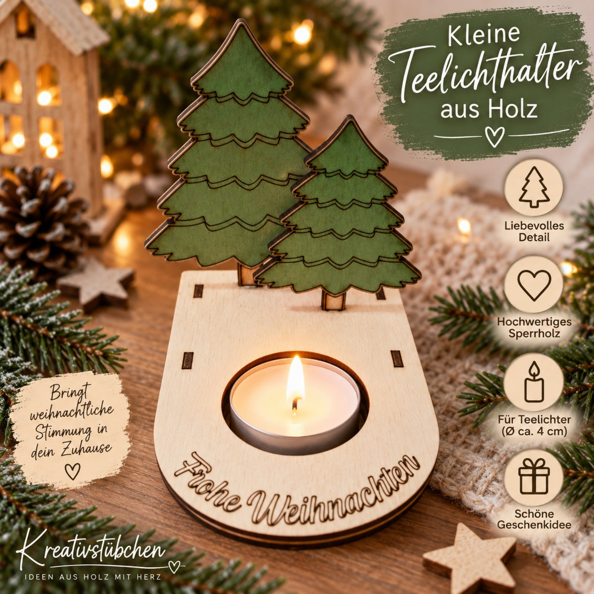 Weihnachts Bastelset für Kinder ab 4 Jahren | Malset aus Sperrholz | Wichtel & Tannenbaum | Acrylfarben & Pinsel | Kreativset Weihnachten - Kreativstuebchen