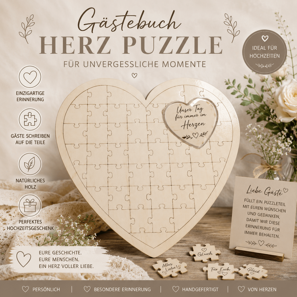 Gästebuch, HERZ Puzzles, Gäste Liste,Hochzeit, Brautpaar - Kreativstuebchen