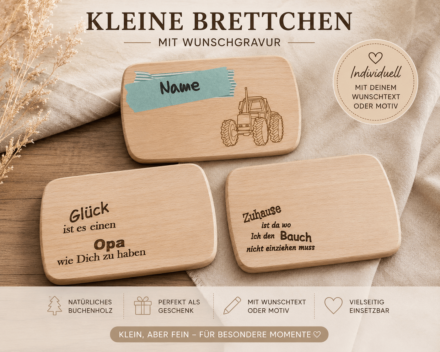 Frühstücksbrettchen mit personalisierter Gravur Servierbrett, Tabasbrett, Vesper Brett, Käsebrett - Kreativstuebchen