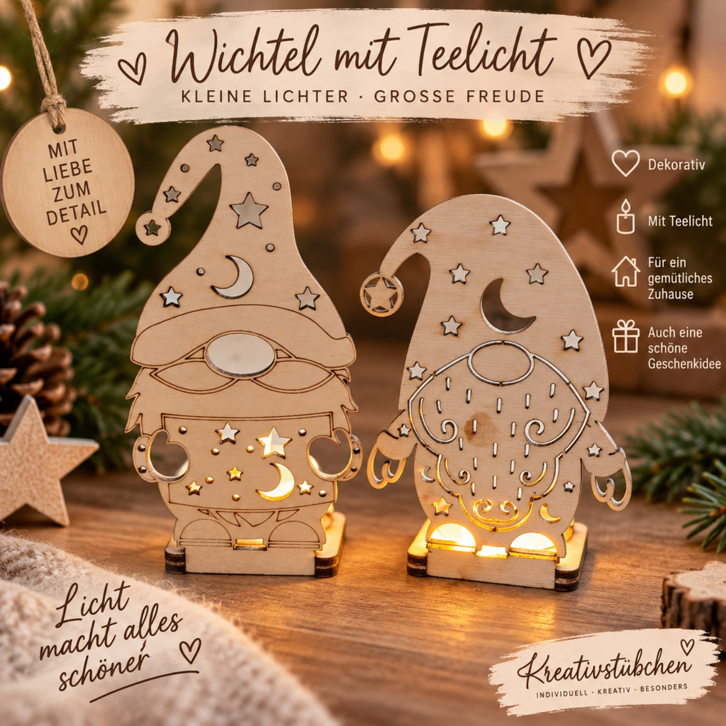 Weihnachts Bastelset für Kinder ab 4 Jahren | Malset aus Sperrholz | Wichtel & Tannenbaum | Acrylfarben & Pinsel | Kreativset Weihnachten - Kreativstuebchen