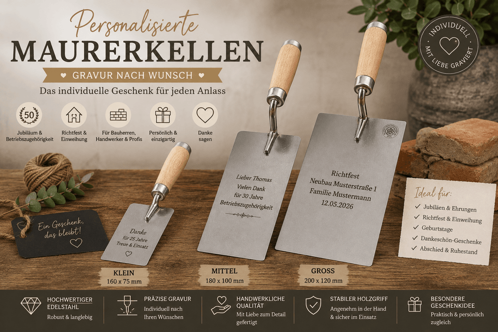 Personalisierte Maurerkelle als Geschenk zur Prüfung Jubiläum oder Einweihung - Kreativstuebchen