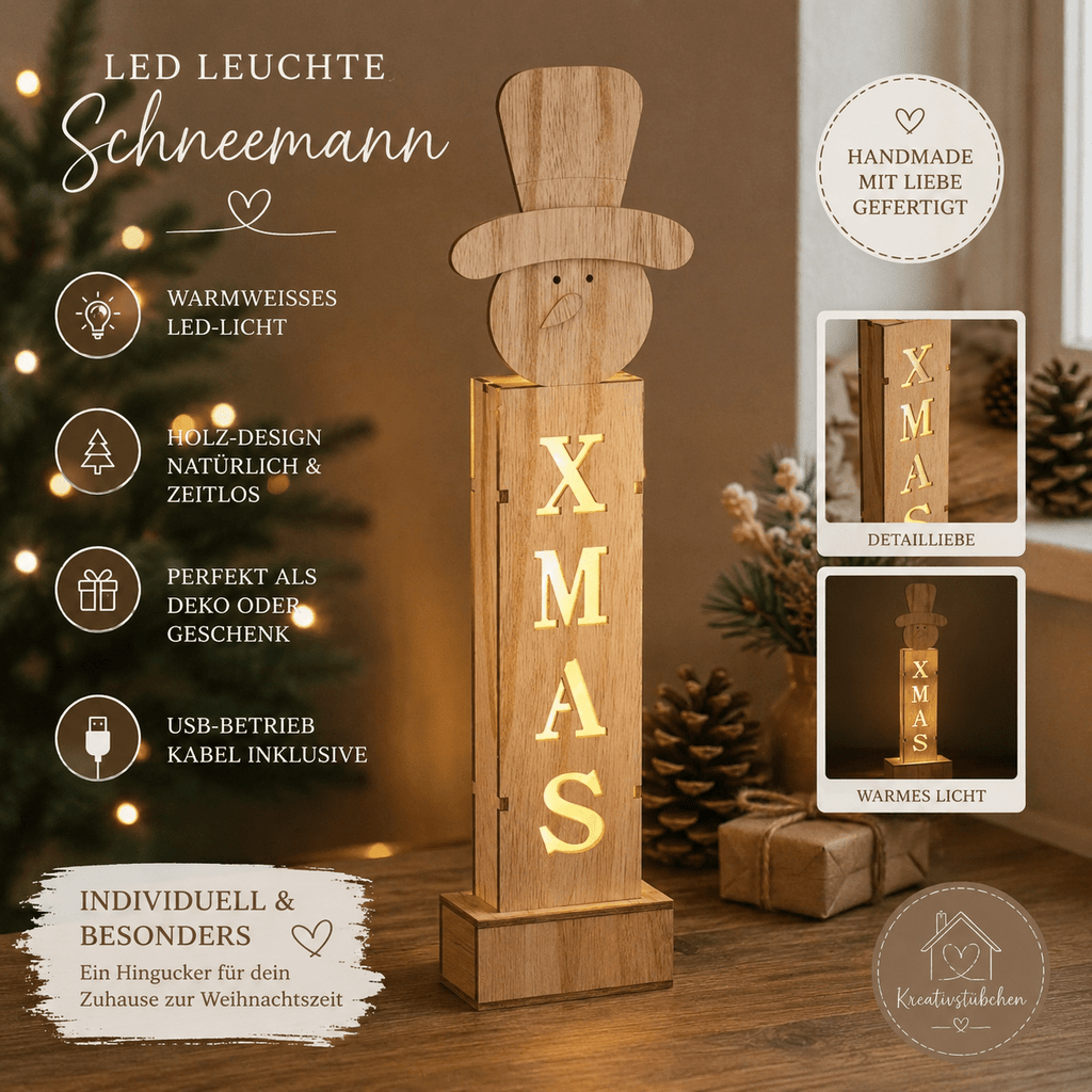 Weihnachtsdeko Deko mit Schneemann und beleuchtung zum Stellen Weihnachtsdeko Schneemann xmas - Kreativstuebchen