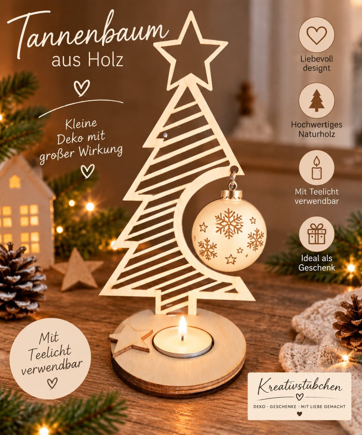 Weihnachts Bastelset für Kinder ab 4 Jahren | Malset aus Sperrholz | Wichtel & Tannenbaum | Acrylfarben & Pinsel | Kreativset Weihnachten - Kreativstuebchen
