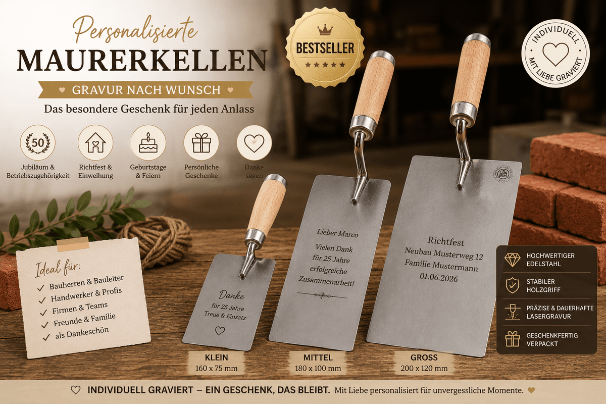 Personalisierte Maurerkelle als Geschenk zur Prüfung Jubiläum oder Einweihung - Kreativstuebchen