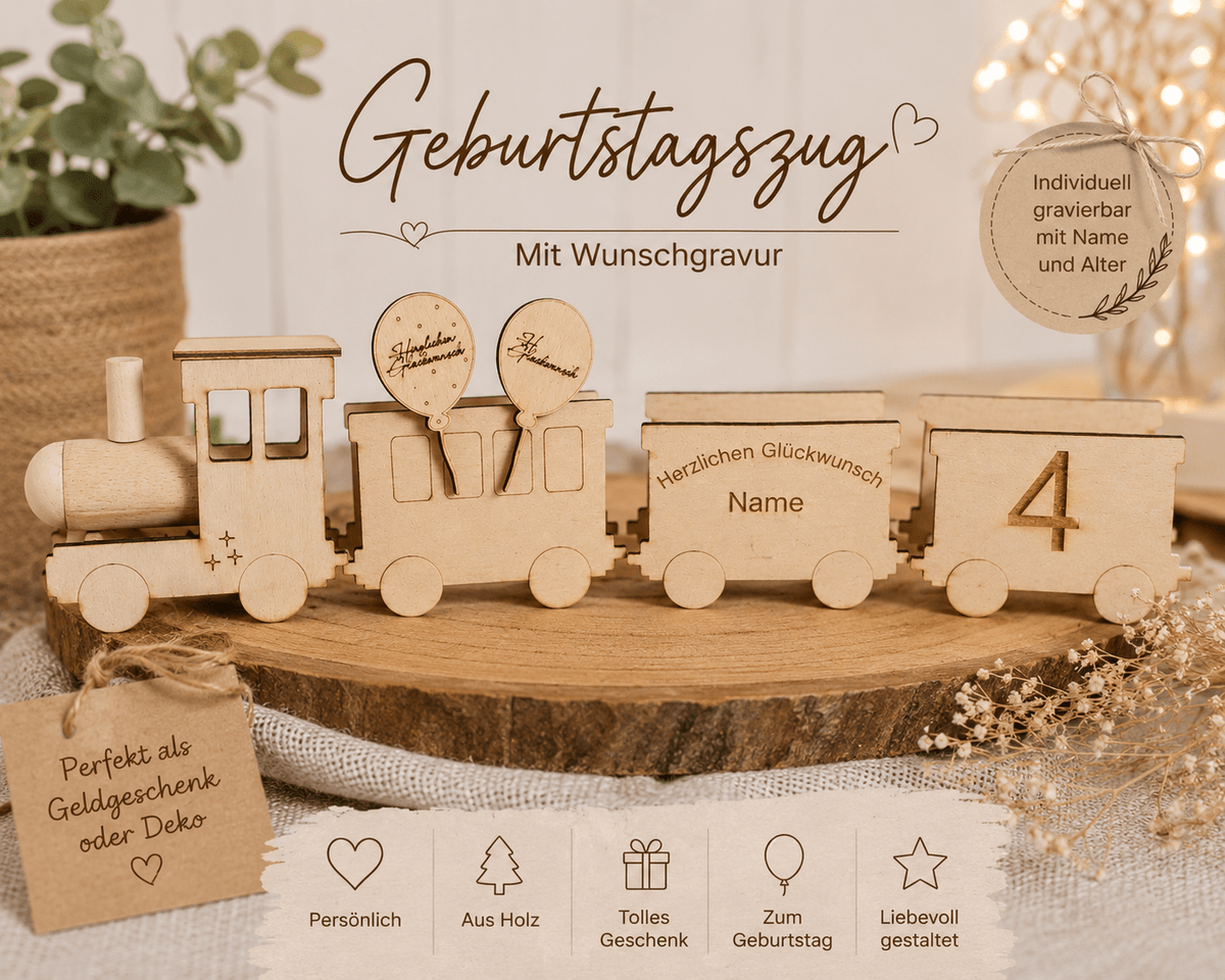 Holz Lokomotive mit Wagon - Kreativstuebchen