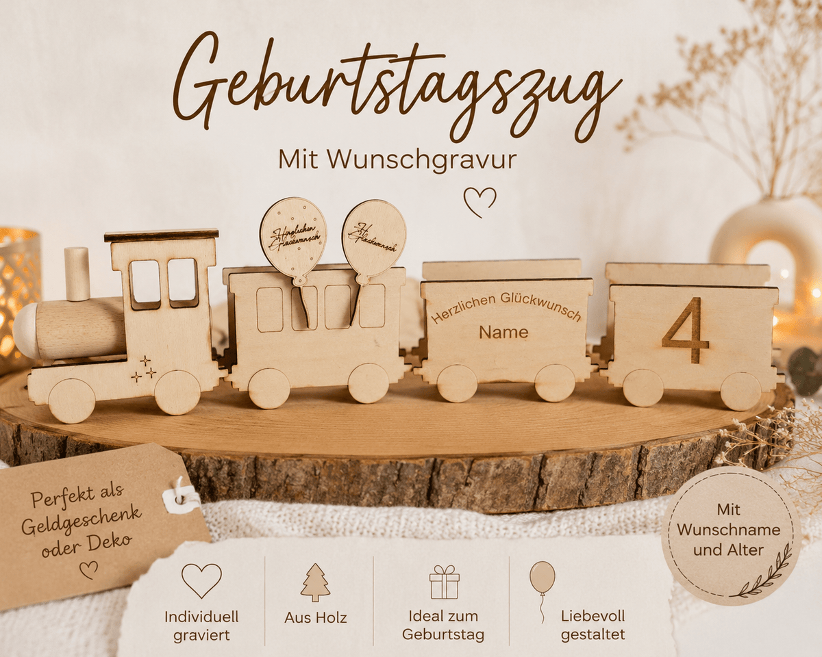 Holz Lokomotive mit Wagon - Kreativstuebchen