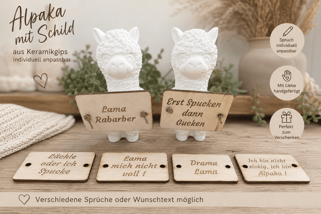 Alpaka mit Schildchen - Kreativstuebchen