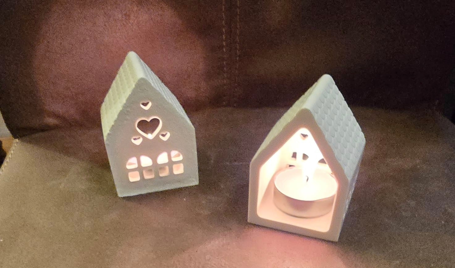 Mini Haus aus Keramikgips mit LED Deko Winterdeko Weihnachtsdekoration Mini Haus Häuschen Wichtel - Kreativstuebchen